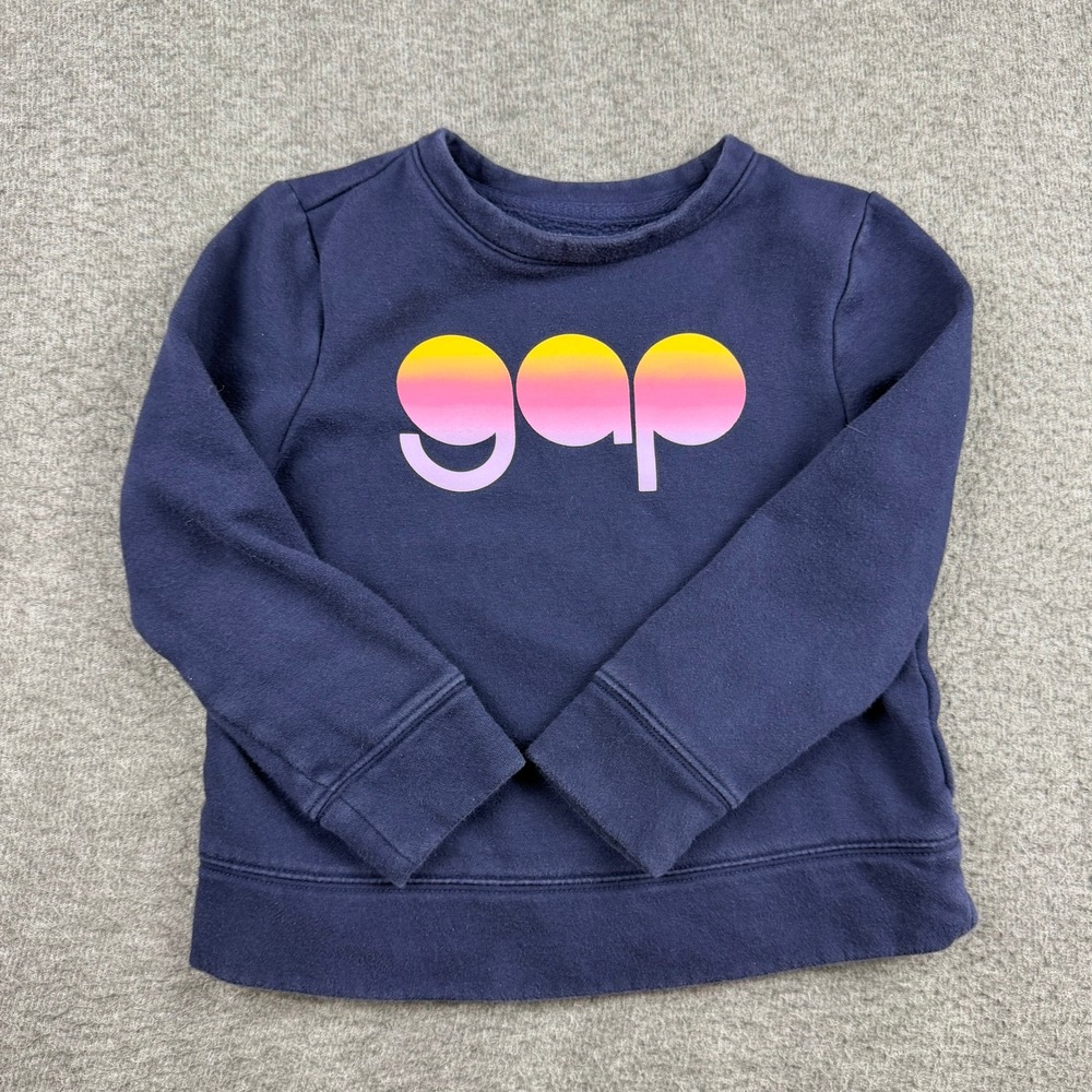 Gap Kids Navy Blue Sunset Gradient Logo Fleece Sweatshirt Size S 6-7 Pullover